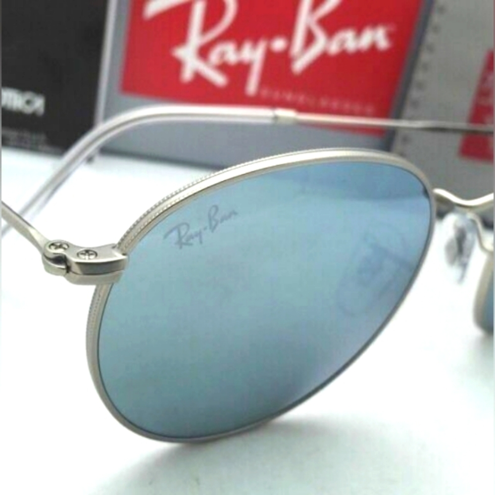 LIKE NEW RayBan Round Metal RB3447 Silver Mirror Ray ban Sunglasses - Picture 9 of 16